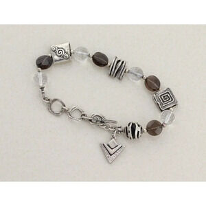 Sterling Silver Smokey Quartz Crystal Bead Bracelet Toggle Clasp Silpada